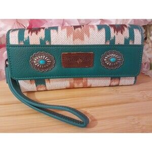 Wrangler Western Wallet for Women Aztec Turquoise Clutch Puese Trifold Wristlet